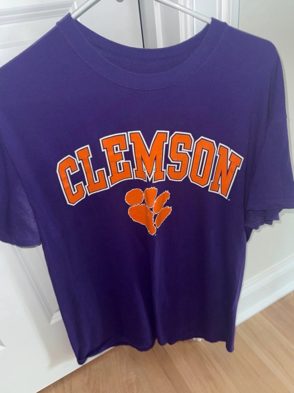 Clemson Purple Tee with Orange Paw Logo